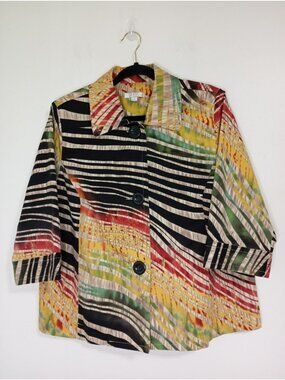 Colorful Erin London Jacket 1X Striped Abstract Design 3/4 Sleeves Cotton Blend